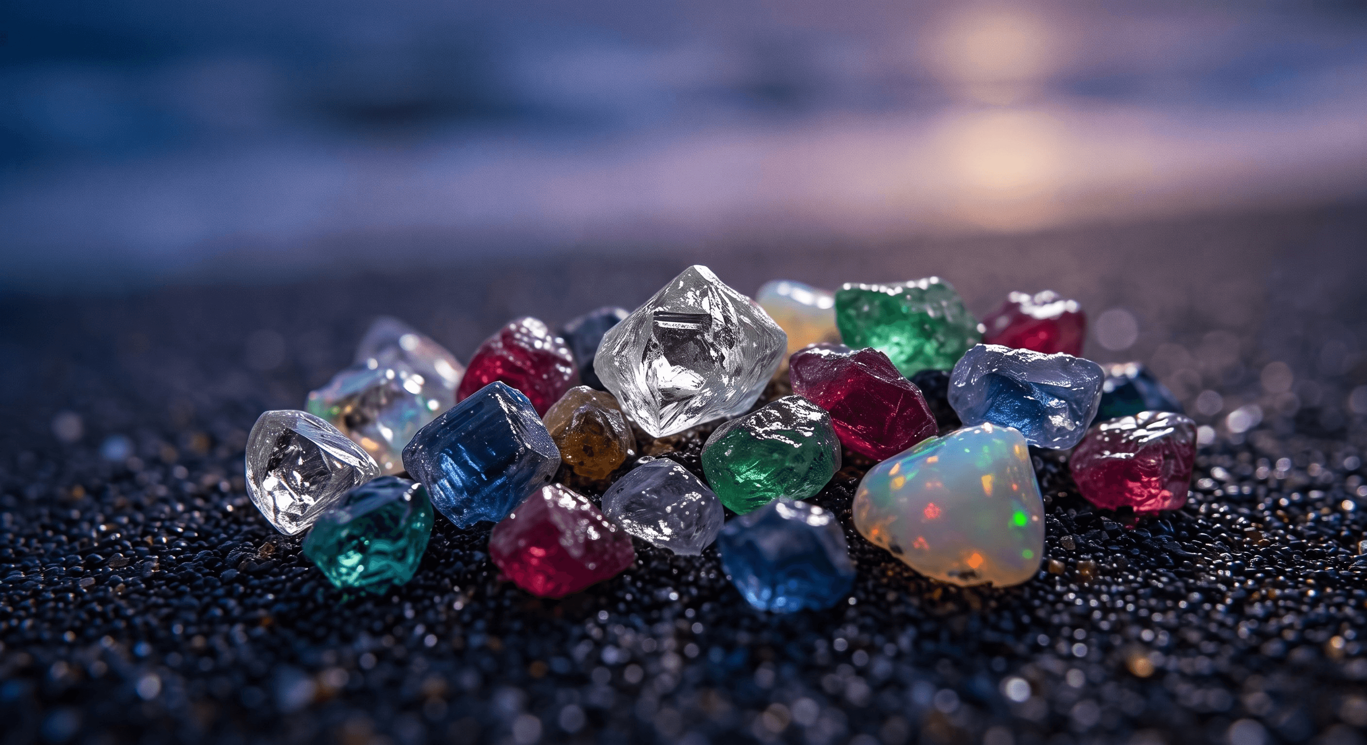 Radiant Coastal Treasures: Glowing Crystals & Sunset Beach Art Bundle